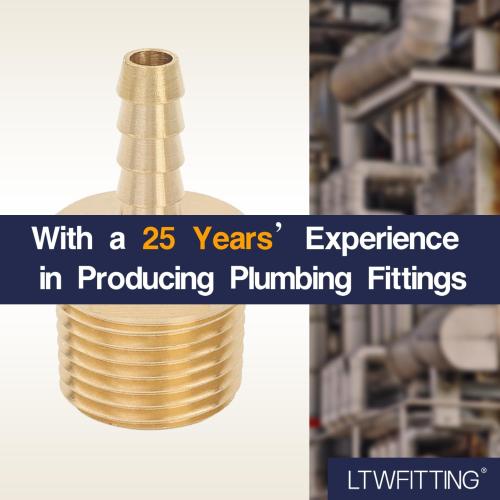 LTWFITTING Brass Barb Fitting Coupler/Connector 1/4-Inch Hose ID x 1/2-Inch Male NPT FuelVehicle Fuel System Heater System (Pack of 5)