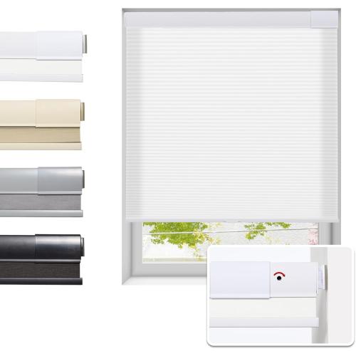 No Drill Cellular Shades for Indoor Windows, Thermal Insulating & Noise Reducing Honeycomb Blinds, Cordless Free Stop Blinds Light Filtering, White, 27 1/2 W x 64 H