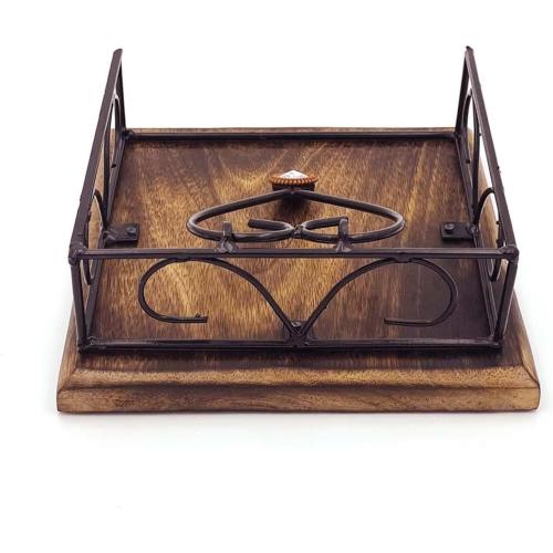 Square Wooden Napkin holder for table Tissue Paper Holder for Dining Table wooden napkin holders for paper napkins Tissue Rack for Facial Napkins(Iron with wood)