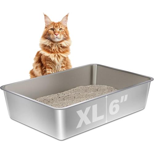Stainless Steel Litter Box XL, 23.6 X 15.7 X 6 Steel Litter Box,Extra Large Metal Litterbox for Big Cat, Multiple Cats,Non Stick and No Smell, Easy Cleaning