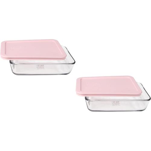 Pyrex 7210  Glass Dish & 7210-PC Loring Pink Lid (2-Pack) - Made in USA