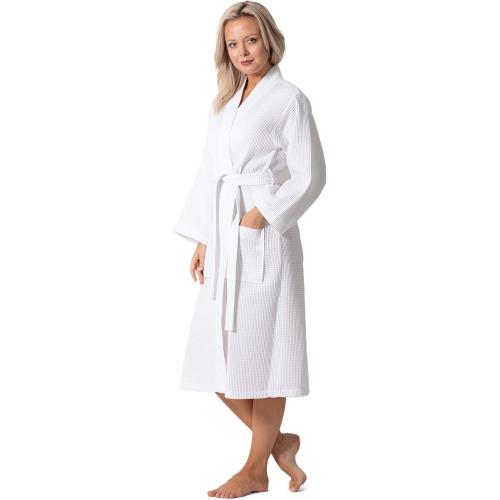 Turkish Linen Waffle Knit Lightweight Kimono Spa & Bath Robes for Women - Quick Dry - Soft size small & medium white