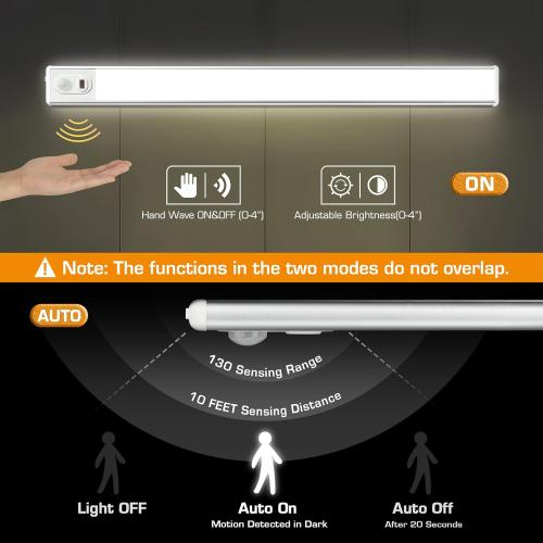 White EverBrite 70LED Dimmer Under Cabinet Lighting, Hand Wave Control & Motion Sensor, Magnetic Under Counter Lighting, Ultra Thin LED Light Bar for Closet, Cabinet and Hallway, 300 Lumen, 6000K