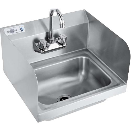 Profeeshaw Stainless Steel Sink Commercial Wall Mount Hand Washing Basin NSF Certified, with Gooseneck Faucet and Side Splash Guard, for Restaurants, Stores, Bars and Home, 17 x 15 …