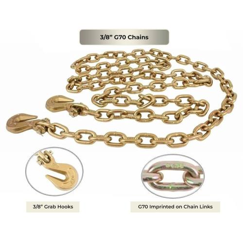 2Pack Mytee Products 3/8 Inch x 20 FT Grade 70 Binder Chain with Clevis Grab Hooks - G70 Transport Tow Chain - 6,600 Lbs Working Load Limit