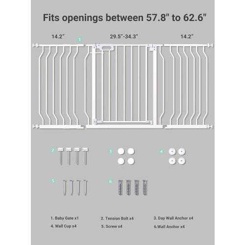 Mom's Choice GROWNSY Baby Gate, 57-62 Auto-Close Dog Gate for Stairs & Doorways, Pressure-Mounted Easy Install Baby Gate - No Drill, Walk Through, Safe & Durable