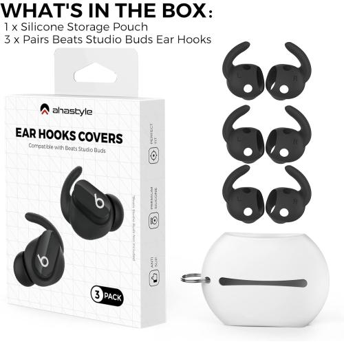 AhaStyle 3 Pairs Silicone Beats Studio Buds Ear Hooks Anti-Slip Ear Covers | Added Storage Pouch, Anti Slip, Secure Fit, Comfortable EarCover Tips Accessories Compatiable with New Beats Studio Buds 2021