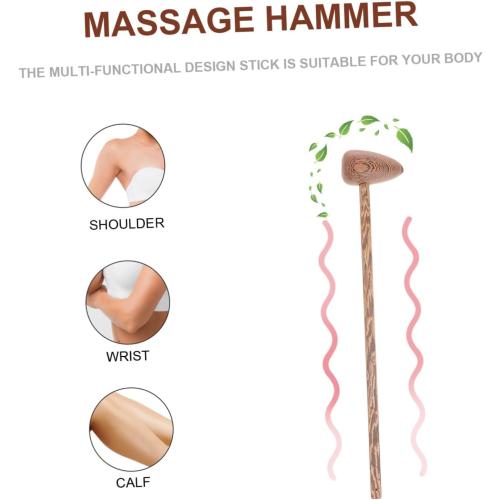 Horn Massage Hammer 16.92In Wooden Manual Massager Tool for Body Neck Feet with Trigger Point Therapy and Blood Circulation Relief