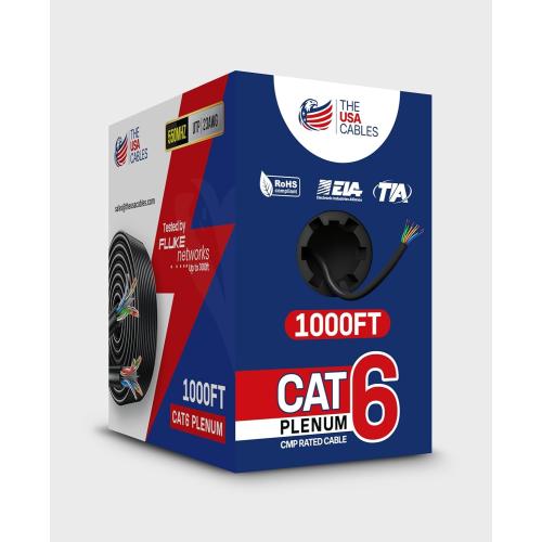 Cat6 Plenum Cable 1000FT– DSX-8000 Certified | 0.58mm Solid Conductor | High Speed 10Gbps Ethernet Cable | Premium Networking Wire for Home, Office & Commercial Installations - Black
