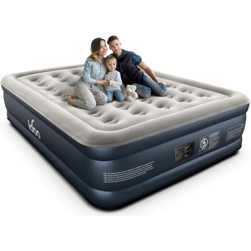 iDOO Queen Air Mattress with Built in Pump, 18 Raised Comfort Inflatable Blow up Mattress, Upgraded Four Chamber Portable Air Bed for Camping, Guests and Home, Colchon Inflable, 650 lbs Max