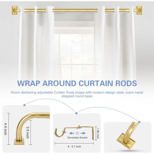 Gold Wrap Around Curtain Rods 2 Pack:Blackout Heavy Duty Adjustable Window Curtain Rod for Bedroom Kitchen,Modern Decorative Curved French Metal Drapery Rods Easy Install,Brushed Gold 48-90