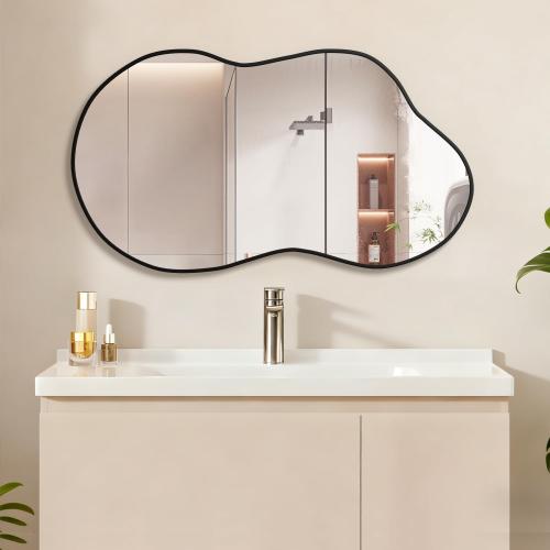 Irregular Wall Mirror, Asymmetrical Cloud Mirror Large Unique Vanity Body Mirrors Black Bathroom Wall Mounted Mirror Modern Shaped Dressing for Living Room Entryway