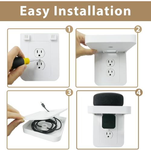 Outlet Shelf Holder Fit for Duplex Receptacle, Bathroom Decor,Cable Management,A Space Saving Solution, Homepod Mini Google Home/Echo/Smart Speakers/Electric Toothbrush/Cell Phone (Standard)