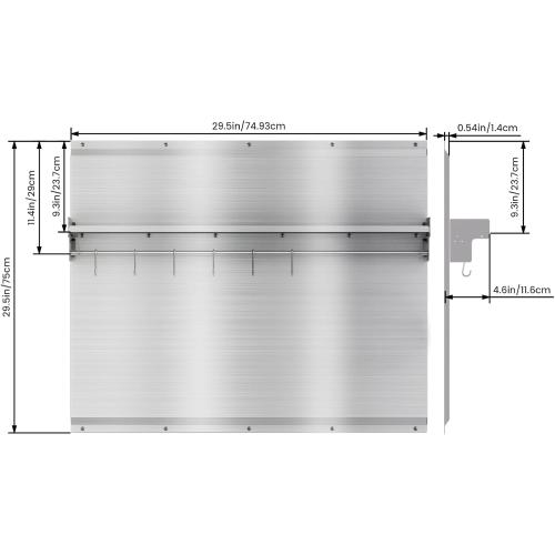 Size 30x24 Stainless Steel Backsplash for Stove & Hood, Stove Backsplash with Storage Shelf & Hanging Rack, Easy-Clean Kitchen Wall Splash Guard & Protector