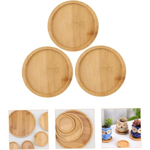 Wood Succulent Plant Tray for Indoor/Outdoor Use Round Bamboo Pot Saucer Water Draining Feature for Balcony and Garden 3-Piece Set
