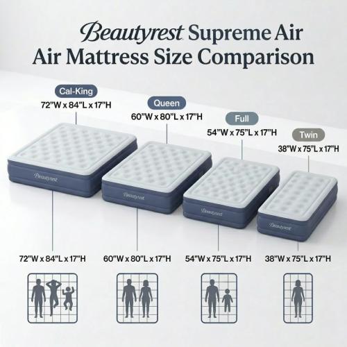 Beautyrest Supreme Air, Queen Size Air Mattress with Built-in Pump, Raised Inflatable Bed for Adults, Puncture-Resistant Vinyl, Auto Shut-Off, 650lb Support, Guest Bed, Camping Airbed, 3-Year Warranty