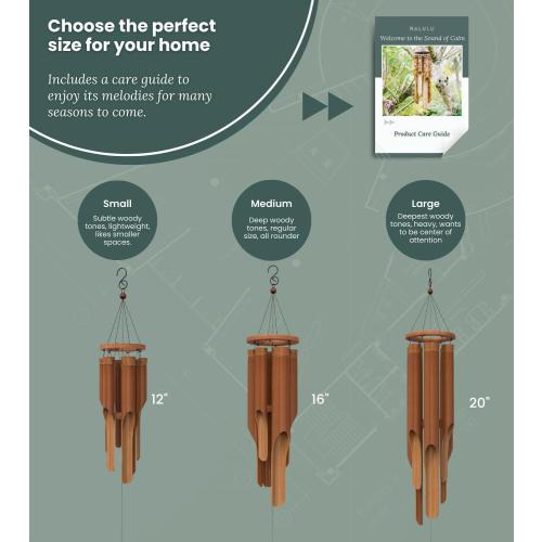 Nalulu Classic Bamboo Wind Chimes - Outside Outdoor Wood Wooden Windchimes, Small, Handcrafted with Calming Deep Tones, Ideal Home Decor or Gift for Any Occasion