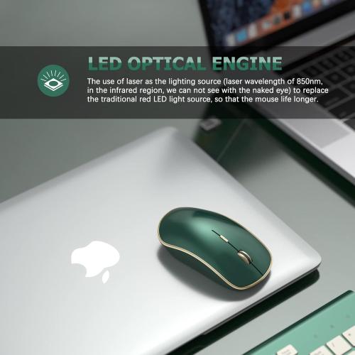 JOYACCESS 2.4G Slim Wireless Silent Mouse, Portable Wireless Computer Mouse with 5 Adjustable DPI Levels, USB Mice for Desktop, Notebook, MacBook, Chromebook, PC (Green)