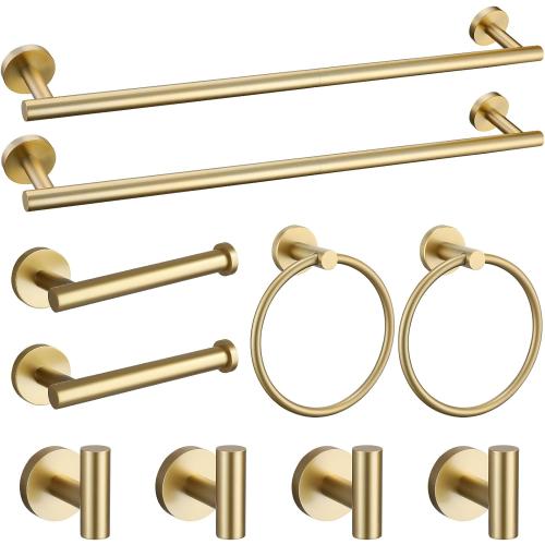 Brushed Gold Towel Bar Set 10 Pieces Bathroom Hardware Accessories Set Towel Rack Set for Bathroom SUS304 Stainless Steel Toilet Paper Holder Wall Mounted, 23.6 Inch