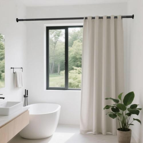 Tension Curtain Rod 51-148In (4.25-12Ft), Outdoor Curtain Rod No Drilling for Patio Window, Adjustable Spring Shower Curtain Rod for Bathroom, Never Rust, Tool-Free, Rod Diameter 1.26 In, Black