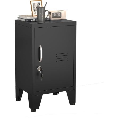24.4 H Black Metal NightStand Locker Storage Cabinet with 1 Doors, File Cabinet with Shelves, Storage Cabinet with Adjustable Leveling Foot for Home Office Living Room or Bed Room