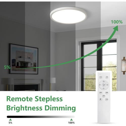 20 Inch Large LED Flush Mount Ceiling Light with Remote, 40W,4350LM, 3000K-6000K Selectable, White Round Flat Panel Low Profile Ceiling Light Fitures for Hallway, Kitchen, Bedroom, Laundry Room