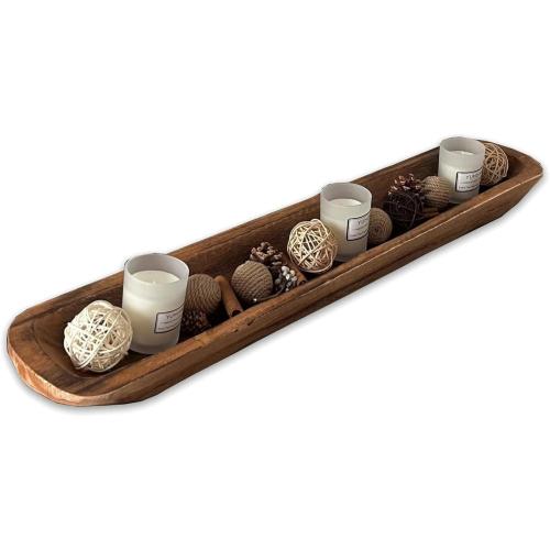 Wooden Dough Bowl Decor, Vintage Wooden Bowl Hand Carved Home Decor for Dining Table Center, Living Room, Kitchen Decor. (30inch brown)