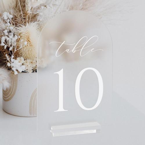 JINMURY Frosted Arch Table Numbers for Wedding, 5x7 Inch Acrylic Table Numbers 1-10 with Stands, Frosted Acrylic Arch Tabletop Sign with Holder for Centerpiece, Reception, Wedding, Party, Event