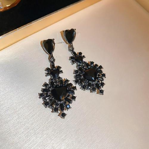 Xerling Black Rhinestones Heart Earrings Gothic Black Crystal Heart-shaped Earrings for Women