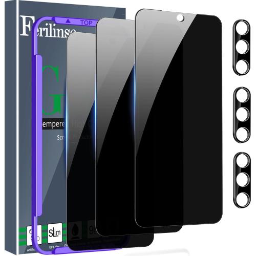 Ferilinso 3 Pack Privacy Screen Protector for Samsung Galaxy S25 with 3 Pack Tempered Glass Camera Lens Protector Phone Case Friendly Accessories Protector de Pantalla for Samsung S25