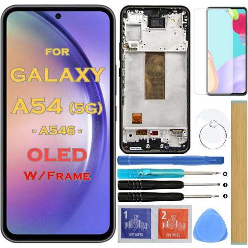 Size Samsung Galaxy A54 5G Screen Replacement OLED LCD Display Touch Digitizer Assembly with Frame for Samsung Galaxy A54 5G SM-A546E SM-A546B SM-A546U 6.4(Support Fingerprint)