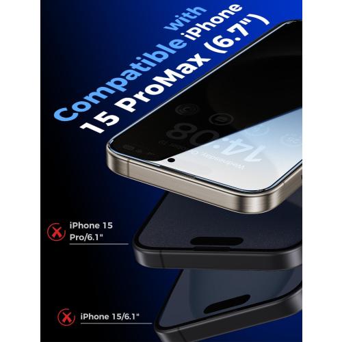 MAGIC JOHN 2 Pack for iPhone 15 Pro Max 6.7 inch Privacy Glass Screen Protector, Auto Dust-Elimination Installation, Bubble Free, Easy Installation