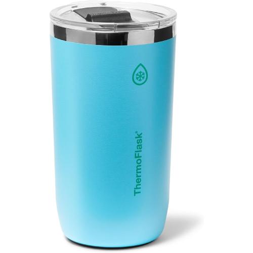 ThermoFlask Drinkware Beer Tumbler - Double-Wall Tumbler for Cold & Hot Drinks - Lightweight & Simple Drink Cup with Lid - Modern & Durable Drinking Cup - 16 oz, Vivid Blue