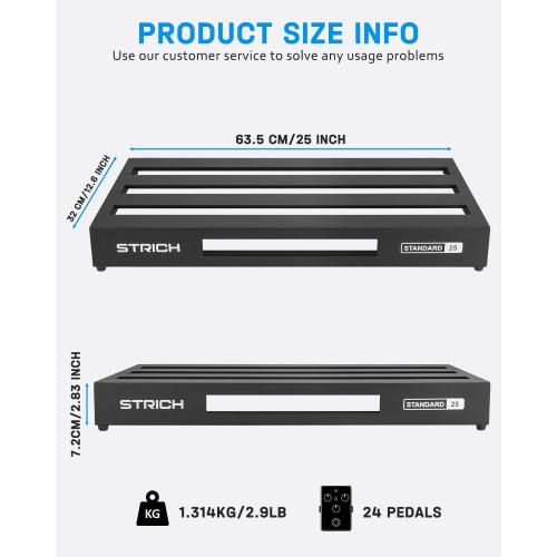 STRICH Guitar Pedal Board Extra Large Size, Aircraft Grade Aluminum 2.9lb Lightweight Pedalboard 25'' x 12.7'' x 2.83'' Effect Pedals board with Carry Bag, STANDARD 25 (Angled)