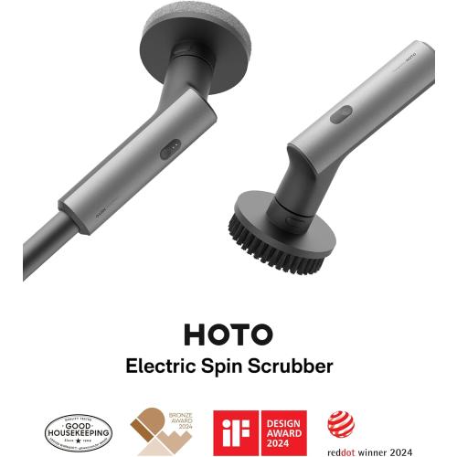 HOTO Cordless Electric Spin Scrubber, IPX7 Full Body Waterproof Bathroom Cleaning Brush, Max 22 in-lb, Shower Scrubber Brush with Long Handle, 6 Brush Heads, Power Scrubber for Bathroom, Floor, Tile