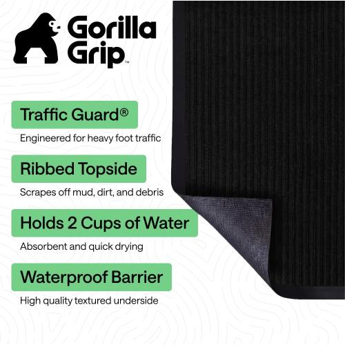 GORILLA GRIP Waterproof Traffic Guard Door Mat, Indoor and Outdoor Heavy Duty Entryway Mats, Strong Backing Commercial Utility Rugs, Office Hallway, Garage and Patio, Low Profile Runner,