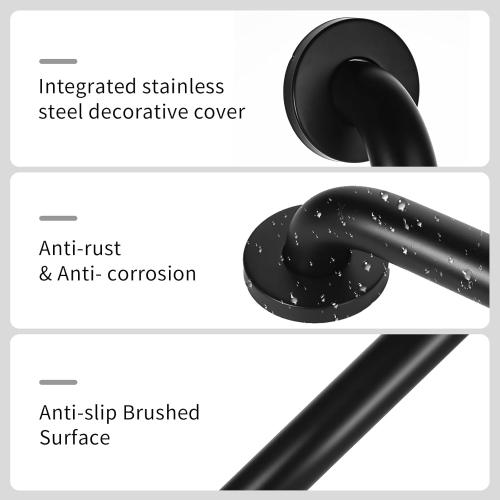 Handicap Grab Bar for Shower, Shower Handles for Elderly, Shower Grab Bars for Seniors with Concealed Screws Black