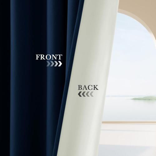 PONY DANCE 100% Blackout Cutains 90 inch Length 2 Panels Set, Navy Blue Velvet Thermal Insulated Window Drapes for Bedroom, Luxury Black Out Rod Pocket Back Tab Curtains for Living Room, W52 x L90