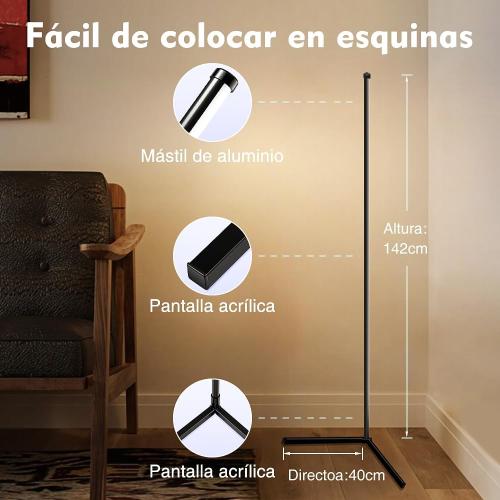 YHW RGB Corner Floor Lamp, Smart App and Remote Control Color Changing Ambience Light Music Sync, LED Lamp with 16 Million Colors for Bedroom, Living Room Gaming Room.