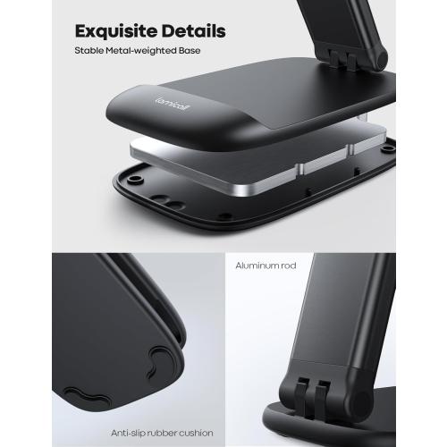 Lamicall Cell Phone Stand for Desk - [Height Adjustable] Foldable Mobile Phone Holder, Portable Stand for iPhone 17 16 15 14 13 12 11 Pro Max Plus Air, Galaxy S25, Telephone, Office Gift Accessories