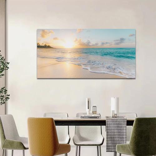 Ocean Wall Art Pictures for Living Room Beach Canvas Wall Art Decor for Bedroom Gold Sunset Canvas Painting for Wall Coastal Theme Art Print for Bathroom Home Office Decoration Ready to Hang(20*40,