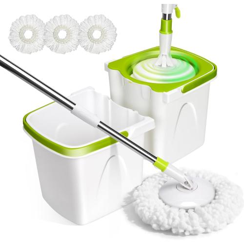 Masthome Small Spin Mop,Mop and Bucket Set,Microfiber Spin Mops with Bucket Detachable |Easy to Store|Adjustable Stainless Handle|3 Microfiber Heads|Mop and Bucket with Wringer Set for Home
