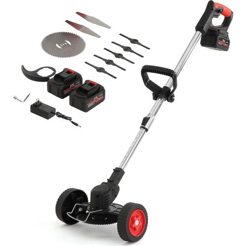 Yocada Cordless String Trimmer 2 in 1 Weed &Edge Trimmer | Electric Grass Wacker 47 Telescopic Pole with Handle&Wheel for Garden Yard Lawn(2*21V Battery&1*Charger)