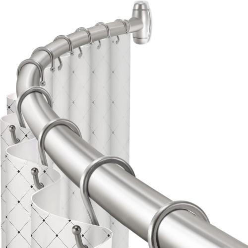 Curved Shower Curtain Rod, TOPROD Round Shower Curtain Rod 48-72 Inches Adjustable, Rounded Bowed Stainless Steel Shower Rods for Bathroom, Bathtub, More Shower Space, Brushed Nickel, Need to Drill