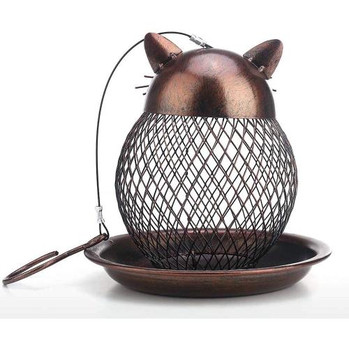 Outside Wild Bird Feeder, Heavy Duty Metal Frame Outdoor Bird Feeders Hanging for Garden Yard Decoration, Cute Cat Shaped