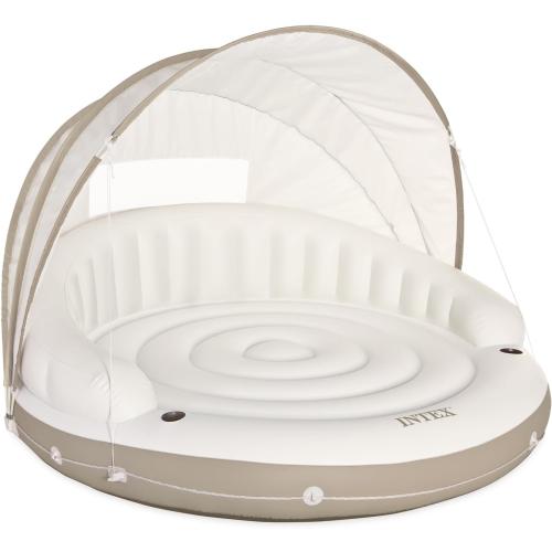 INTEX 58292EP Canopy Island Inflatable Pool Float: Comfortable Lounge Surface – Built-in Cup Holders – Detachable Sunshade – 440lb Max Weight Capacity – 78.5 x 59