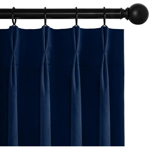 RYB HOME Navy Blue Pinch Pleated Velvet Blackout Curtains, Thermal Insulated Pinch Pleat Drapes with Hooks, Luxury Privacy Window Panels for Living Room Bedroom, 40 W x 90 L, 2 Panels Set