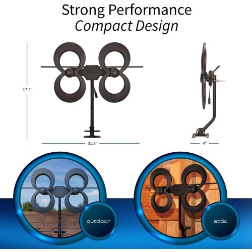 Antennas Direct ClearStream 4MAX Complete TV Antenna, Indoor Outdoor, UHF VHF, Multi-Directional, 70  Mile Range – w/Cable, Mast, Amplifier, Splitter