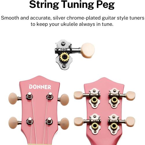 Color Pink Donner Soprano Ukulele for Beginner 21 Inch Ukelele Starter Bundle Kit with Free Online Lessons Bag Strap String Tuner Picks Cloth (Pink)…
