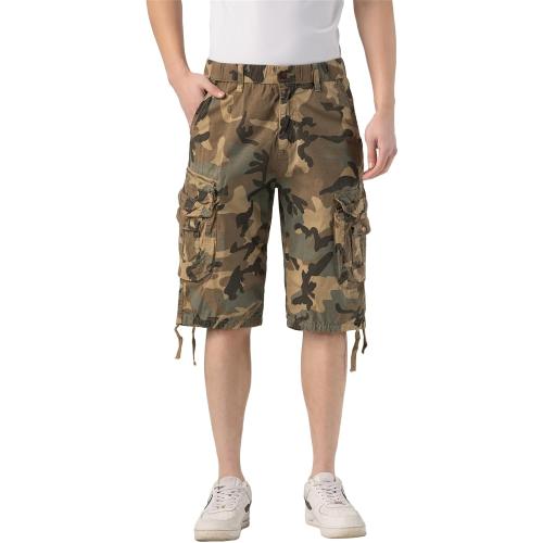 Size 38 DGWZ Mens Cargo Shorts Elastic Waist Multi Pocket Hiking Outdoor Camo Stretch Cotton